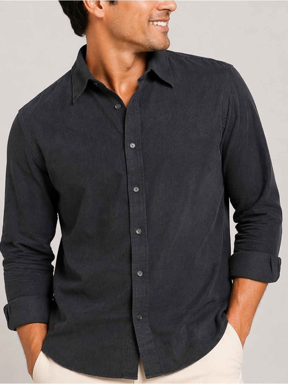 Saks Fifth Avenue Men’s Dark Navy Button Front Shirt XXL 100% Cotton Long Sleeve
